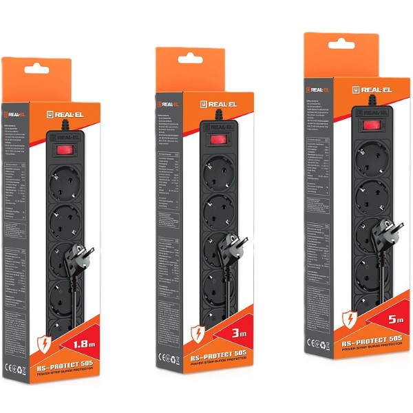 Фото - Сетевой фильтр REAL-EL RS-Protect 505 5 м Black (EL122300046)